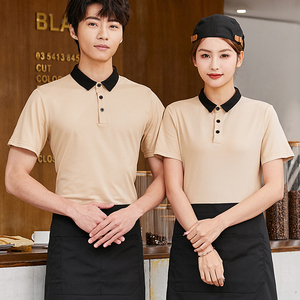 Vêtements de travail de bureau pour femmes, uniforme de serveur, nouvelle arrivée, polo imprimé pour hommes, chemise de travail en coton - Product Image 1