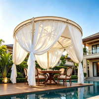 Gazebo de jardin moderne de luxe Source Factory, structure en acier, moustiquaire en maille diamantée, revêtement poudré, abri de terrasse, diamètre 13 pieds