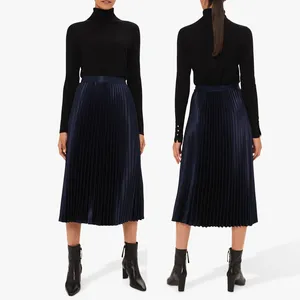 New Promotion 100% Full Inspection Factory from China Customized Wholesale Fashion Trendy Design Pleated Satin Midi Skirt
