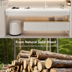 Meuble-lavabo minimaliste <span class=keywords><strong>de</strong></span> luxe léger <span class=keywords><strong>avec</strong></span> évier intégré en pierre acrylique, <span class=keywords><strong>miroir</strong></span> LED intelligent/armoire-lavabo - Product Image 5