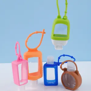 Garrafa plástica de bolso para álcool, garrafa desinfetante de mão de 1oz/30ml/60ml com suporte de silicone, garrafa spray desinfetante de mão personalizada