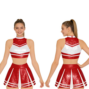 Conjuntos de Uniformes de Porristas para Adolescentes, Color Negro y Plateado, en Spandex/Poliéster, para Eventos Deportivos y Entrenamientos - Product Image 1