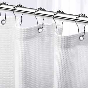 Best Selling Luxury Plain Jacquard Waffle Weave 100% Polyester Eco-Friendly White 180x180cm Shower <b>Curtain</b> Set <b>with</b> 12pcs <b>Hooks</b> - Product Image 1