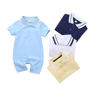 Solid Color Bodysuit Polo Style Kids Clothing Newborn Baby Boys Romper 2022 Hot Sale Summer Cotton Short Leisure Support 200 Pcs