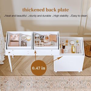 <span class=keywords><strong>Bureau</strong></span> de toilette <span class=keywords><strong>blanc</strong></span> avec miroir LED arqué, armoire latérale réglable, prise de courant intégrée, 5 tiroirs de rangement - Product Image 5