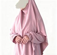 Robe saoudienne Kihmar + Abaya fermée 100% polyester à manches ballon, ensemble de prière musulman pour femmes, tenue islamique unie à volants