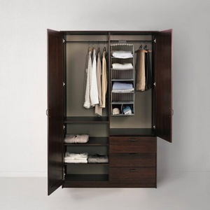 Modern <b>Walnut</b> Wood Bedroom Wardrobe Closet with 3 <b>Drawers</b> Armoire for Bedroom Furniture - Product Image 2