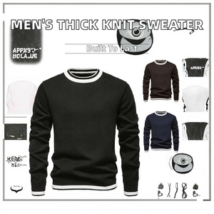 Pull-over pour homme anti-rides, col rond léger, en maille épaisse, coupe oversize, manches classiques, motif uni, idéal pour l'hiver - Product Image 2
