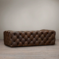 Style américain Vintage Industrial Loft Oil Wax Leather Sofa Full Cowhide Small Pull Buttons for Three-Seater Living Room Small