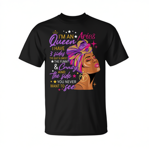 T-Shirt Aries Queen à manches courtes et col rond, impression numérique pour femmes, signe du zodiaque, cadeau d'anniversaire - Product Image 2