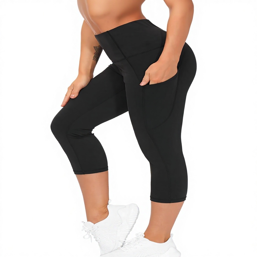 GYM PEOPLE Thick High Waist Solid Capris Yoga Pants Pockets Tummy Control Spandex/Nylon Workout Running Yoga Leggings for Women