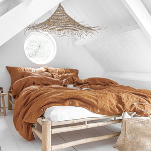 Lenzuolo in lino di lino europeo certificato biologico al 100%, Set di biancheria da letto in lino a righe lavate in pietra - Product Image 2