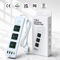 Multiprise universelle 3 voies personnalisable avec logo, colorée, prise EU, rallonge avec 3 ports USB à charge rapide, 2m, 110-250V