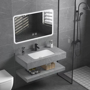 Salle de bain moderne flottant personnalisé <span class=keywords><strong>dalle</strong></span> de roche lavabo sans couture avec miroir <span class=keywords><strong>LED</strong></span> - Product Image 2