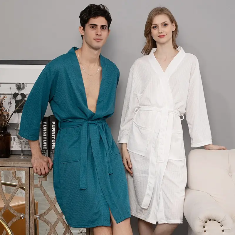 Waffle Loungewear haute qualité femmes et hommes vêtements de nuit vêtements de nuit gaufré peignoir hôtel 100% coton gaufré peignoir