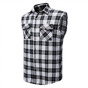 Chemise d'été décontractée personnalisable pour homme, en mélange de coton respirant, à carreaux, sans manches, avec double poche, boutonnée, style cowboy, grandes tailles, vente en gros - Product Image 2