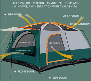 Carpa de Camping <span class=keywords><strong>para</strong></span> 4-12 Personas, 3 Habitaciones, <span class=keywords><strong>para</strong></span> <span class=keywords><strong>Fiestas</strong></span> Familiares y Picnics, 2 Dormitorios, 1 <span class=keywords><strong>Sala</strong></span> de Estar, Techo Panorámico Impermeable de PU Reforzado - Product Image 3
