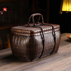 New bamboo woven summer dream lacquer tea set <b>storage</b> box, bamboo woven hand-held tea set, bamboo products, bamboo <b>basket</b>, - Product Image 2