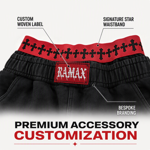 Pantalones Cortos Deportivos Góticos para Hombre, Estilo Urbano, Bordado Personalizado, Borde Crudo, Bolsillo con Parche, Cintura Elástica, Lavado Vintage, Estilo Hip Hop - Product Image 2