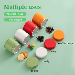 Boîte en fer blanc ronde petite taille RTS 50g 60g 100g pour matcha, <span class=keywords><strong>café</strong></span> en <span class=keywords><strong>grains</strong></span>, thé, avec couvercle à vis, pour le stockage de snacks, bonbons et biscuits - Product Image 2