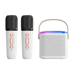 Y1 Mini altoparlante Bluetooth con microfono senza fili, scheda TF RGB luce BT Karaoke altoparlante con 2 mic