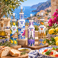 Ensemble de bouteilles d'huile d'olive en céramique, souvenir européen, avec impression de monuments nationaux, distributeur d'huile avec bec verseur en acier inoxydable, thème urbain personnalisé
