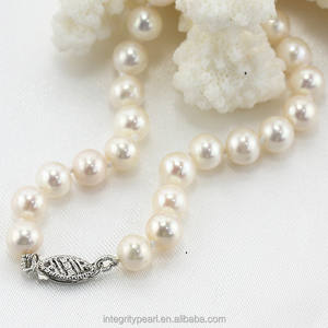 Collar de perlas redondas cultivadas en agua dulce, simple, blanco, grado AA +, 7-8mm - Product Image 5