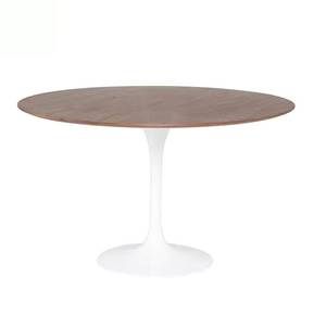 Table à manger ronde simple en MDF avec pieds en métal, design tulipe, base en piédestal, couleur blanche - Product Image 3