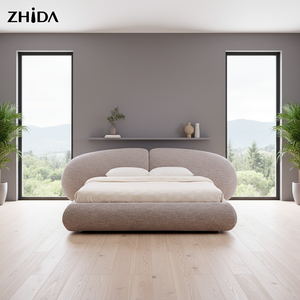 Ultimo Modello di <span class=keywords><strong>Letto</strong></span> <span class=keywords><strong>Matrimoniale</strong></span> di Lusso <span class=keywords><strong>con</strong></span> Testiera Curva, Design Semplice, Struttura in Legno, Rivestimento in Velluto, <span class=keywords><strong>con</strong></span> <span class=keywords><strong>Materasso</strong></span> per Adulti - Product Image 1