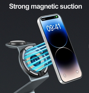 Venta al por mayor de fábrica de aleación de aluminio 3 en 1 soporte magnético para teléfono móvil cargador inalámbrico para <span class=keywords><strong>iPhone</strong></span> 17 16 auricular <span class=keywords><strong>reloj</strong></span> inteligente - Product Image 3