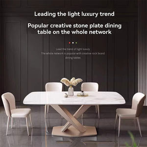 Light Luxury <strong>Small</strong> <strong>Dining</strong> <strong>Table</strong> Chair Combination Modern Rectangular Rock <strong>Table</strong> with Bright Finish <strong>for</strong> Home Use Metal Material - Product Image 3