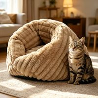 Coussin rond en polaire côtelée pour chat YangyangpetRabbit Hair, brun, luxueux et apaisant