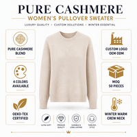 Pull en cachemire pur tricoté sur mesure avec logo OEM ODM, col rond pour femme, vente en gros, marque privée, certifié OEKO-TEX, en vrac