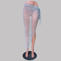 Xuanlang 6 Kleuren Mesh Pure Zwembadfeestjurken Pareldecoratie Doorzichtig Dames Lange Sarong Dames Bikini Cover-Ups Rok