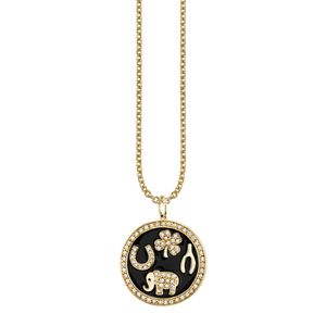 Colgante de moneda redonda de esmalte negro para mujer, collar de la suerte, cz, promoción - Product Image 3