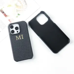 Minibook Hot Selling Genuine Pebble Leather Phone Case Custom Logo Mobile Full Grain Leather Phone Case For Iphone 13 14