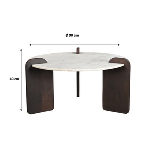 Fabrication indienne Solene Table basse ronde en marbre blanc avec base en bois pour bureau à domicile, café et hôtel au prix d'exportation - Product Image 2
