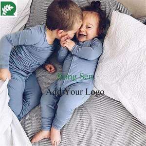 Abbigliamento per neonati <span class=keywords><strong>vestiti</strong></span> per neonati in tessuto naturale tinta unita maniche lunghe con volant 1 pigiama in bambù con cerniera per bambini - Product Image 4