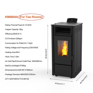 KM0804A CE ROHS Certification Stufa a Pellet Poêle à granulés de bois en acier autoportant au design moderne avec double prise d'air - Product Image 3