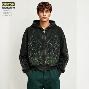 Sudadera con capucha personalizada con cremallera, 100% algodón, con lavado a la piedra, serigrafía, lavado ácido, pedrería, efecto desgastado, efecto descolorido por el sol, estilo vintage y streetwear - Product Image 1