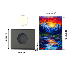 <b>Small</b> Rectangle Design UV Printed Stained Glass Mountains and Rivers Tea Light <b>Candle</b> Holders-Durable Home Decor - Product Image 1