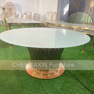 Gran oferta 2025, vidrio redondo de lujo con soporte de Base sólida, mesas de banquete de boda de acero inoxidable para eventos - Product Image 5