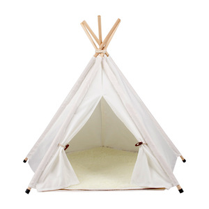 Lit <span class=keywords><strong>pour</strong></span> chat en lin blanc avec coussin - Pliable, portable, amovible et lavable, tente de luxe <span class=keywords><strong>pour</strong></span> animaux de compagnie <span class=keywords><strong>pour</strong></span> chats, utilisable en toutes saisons - Product Image 1