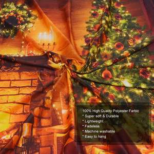 Permadani dinding Natal kustom latar belakang anyaman cetak warna-warni dengan perapian pohon rusa Sinterklas untuk Natal - Product Image 2