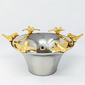 Bol de service en aluminium avec poignée dorée d'oiseaux chantants Best-seller - Product Image 1