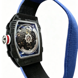 Montres mécaniques à quartz de haute qualité, boîtier en fibre de carbone bleu foncé de luxe, cadran squeletté plat, <span class=keywords><strong>montre</strong></span> <span class=keywords><strong>ultra</strong></span> légère - Product Image 4