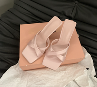 Nouveau bout ouvert tête carrée français Sexy talons hauts MT-11 croix sangle sandales et pantoufles pour femmes