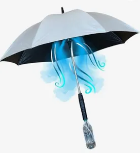 Paraguas de gran oferta con ventilador incorporado y paraguas de protección recta UV con rociador de agua