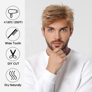 Perruques synthétiques pour hommes, <span class=keywords><strong>coupe</strong></span> <span class=keywords><strong>courte</strong></span> pixie, perruques bob avec frange, blonde dorée, perruque pour hommes à couches pour le cosplay quotidien, résistante à la chaleur - Product Image 6