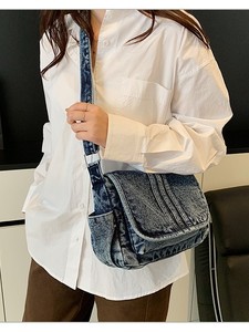 Sac fourre-tout en jean personnalisé pour femme, grande capacité, nouveau style, sac de voyage bandoulière - Product Image 3